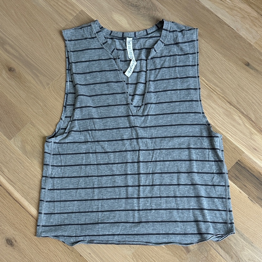 lululemon athletica Gray and Black Striped Muscle Tee